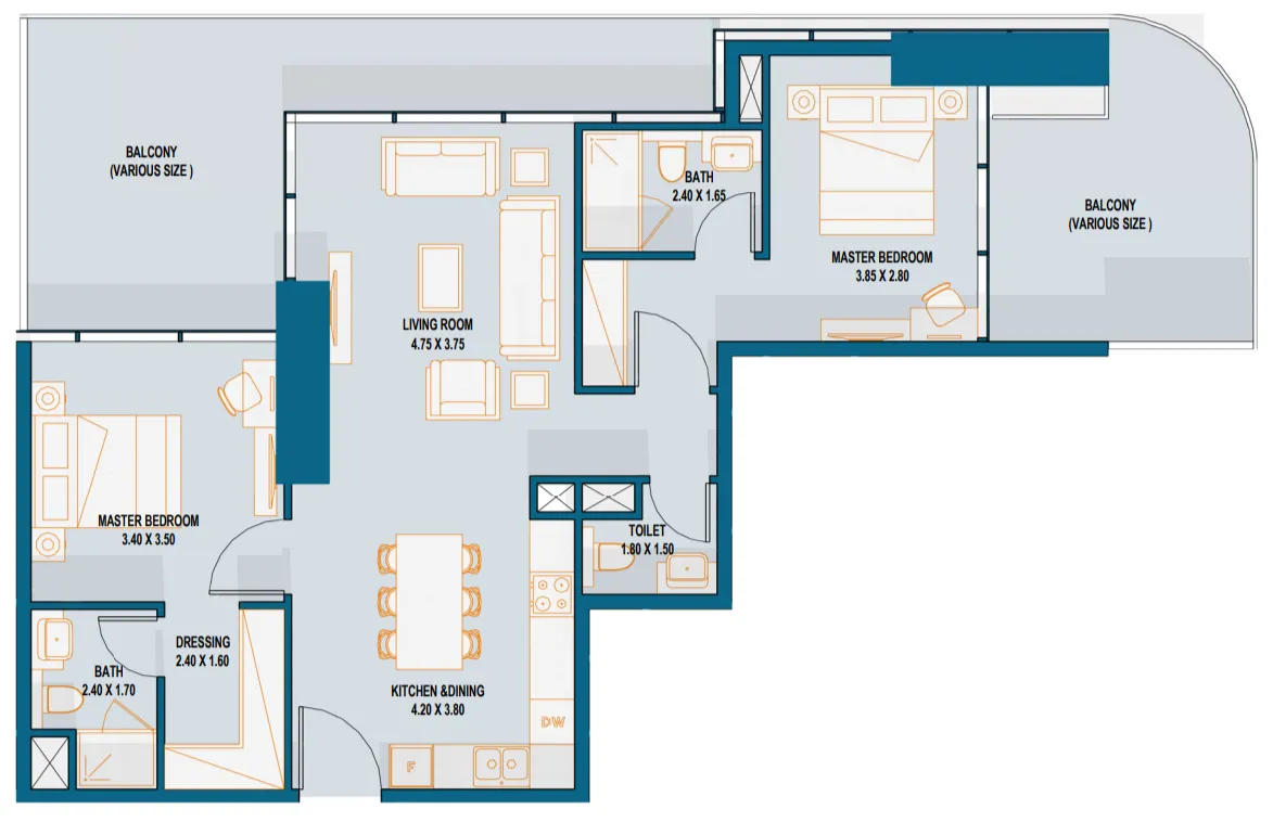 2 bedroom Apartments floor plan at Reportage Tower