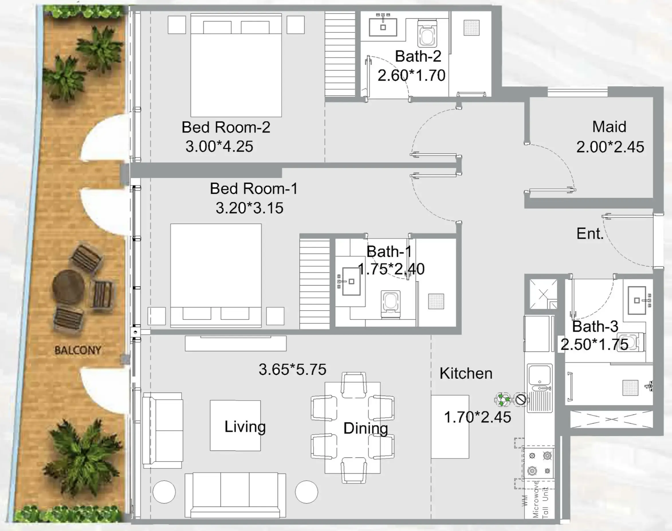 2 bedroom Apartments floor plan at 311 Boulevard