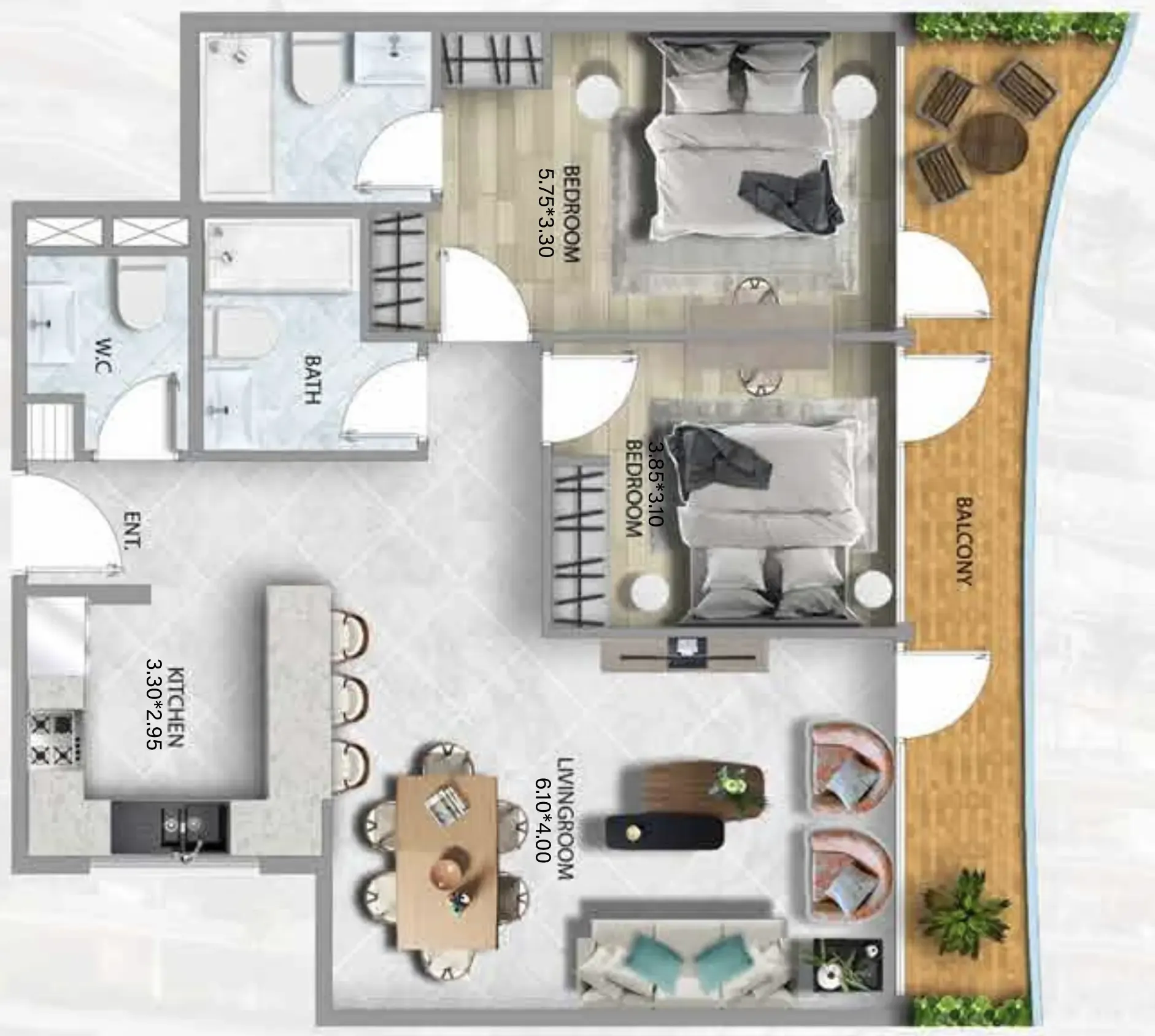 2 bedroom Apartments floor plan at 311 Boulevard
