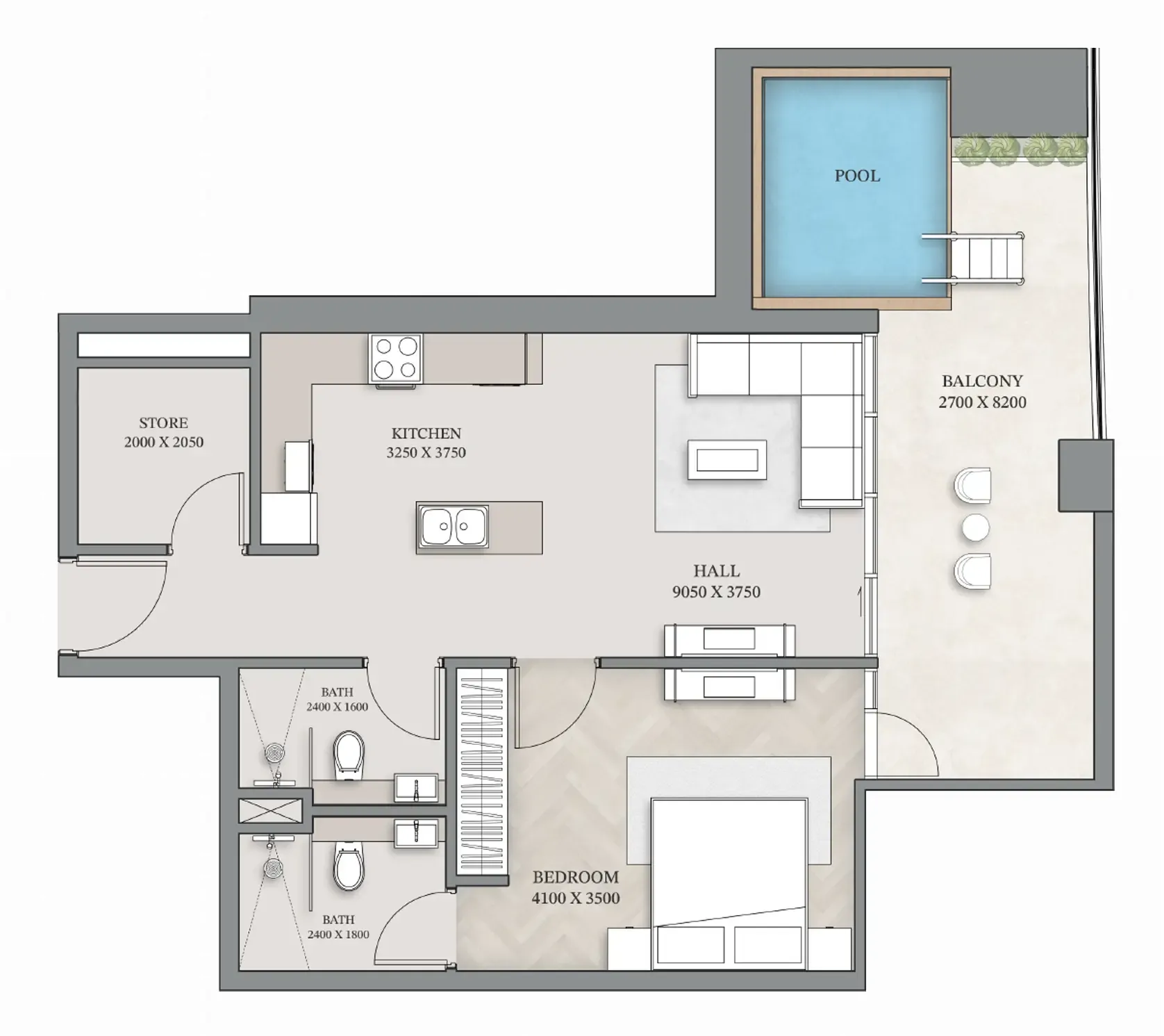 1.5 bedroom Apartments floor plan at Empire Gardens