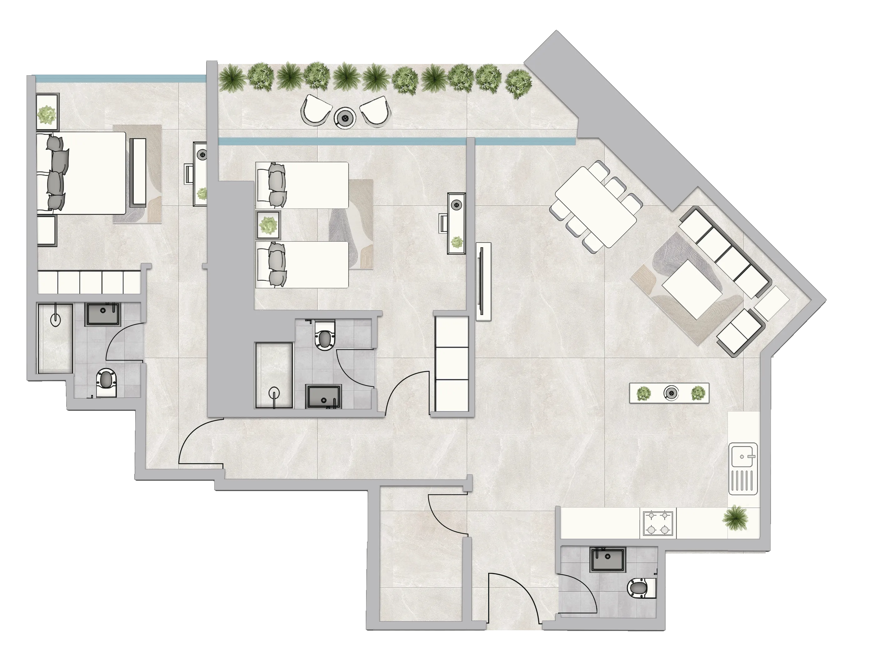 2 bedroom Apartments floor plan at Infinity Tower