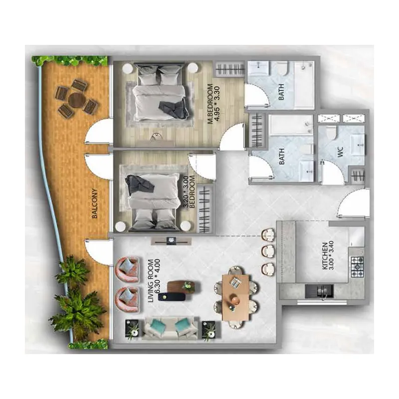 2 bedroom Apartments floor plan at 311 Boulevard