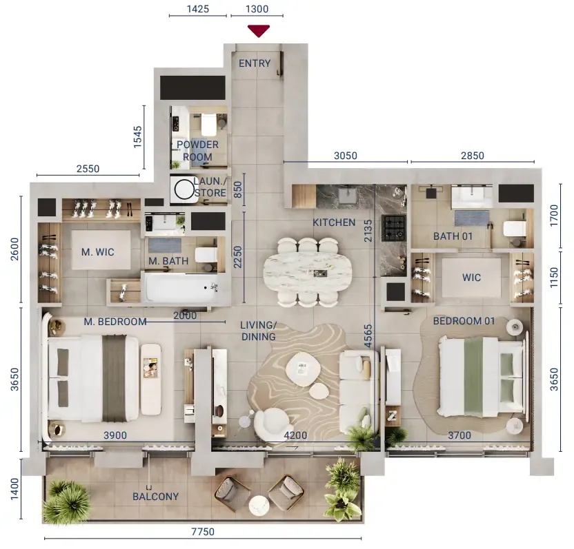 2 bedroom Apartments floor plan at Mirdad
