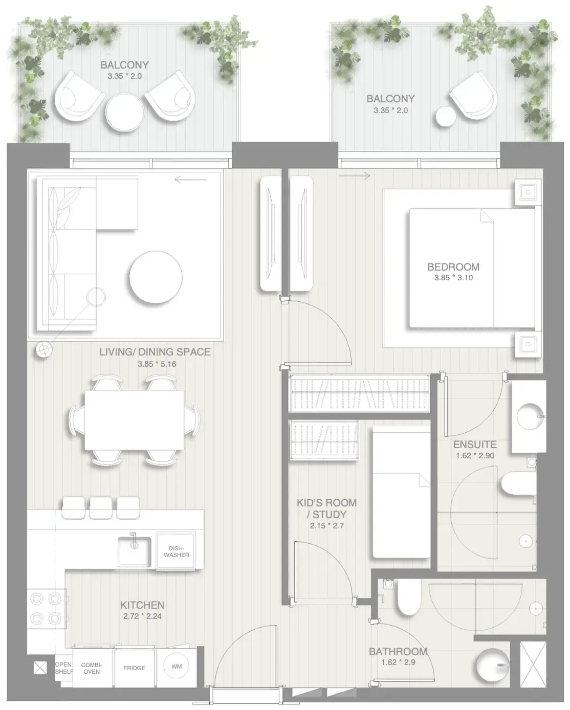 1.5 bedroom Apartments floor plan at Sol Levante