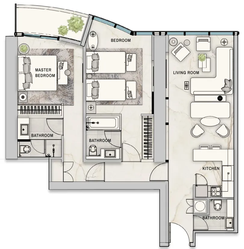 2 bedroom Apartments floor plan at The Biltmore Residences Sufouh
