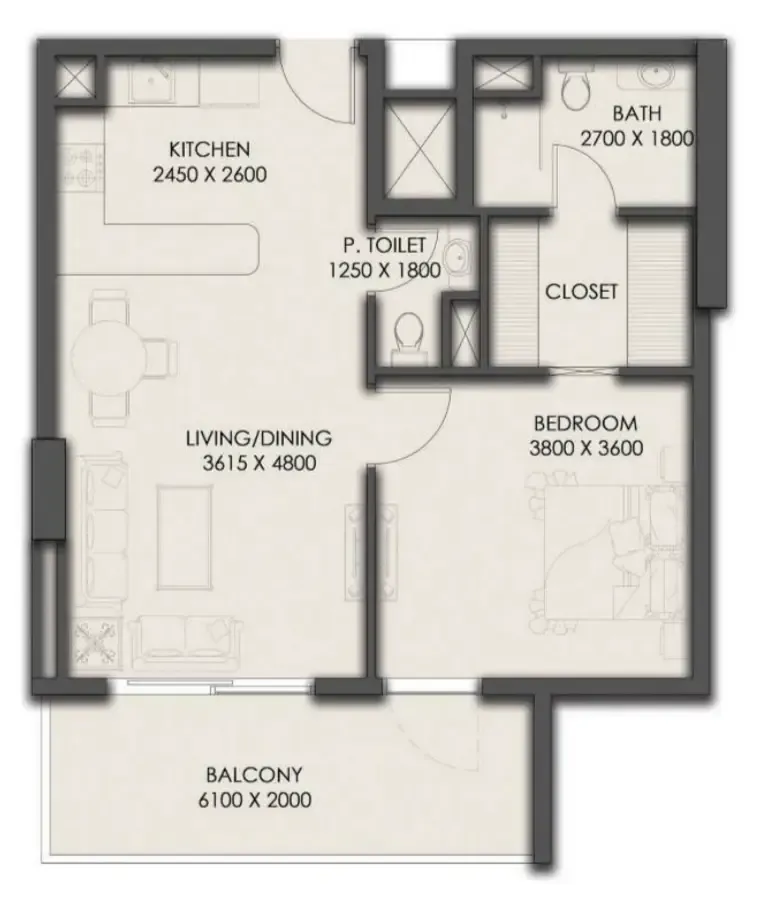 1 bedroom Apartments floor plan at Park Residency