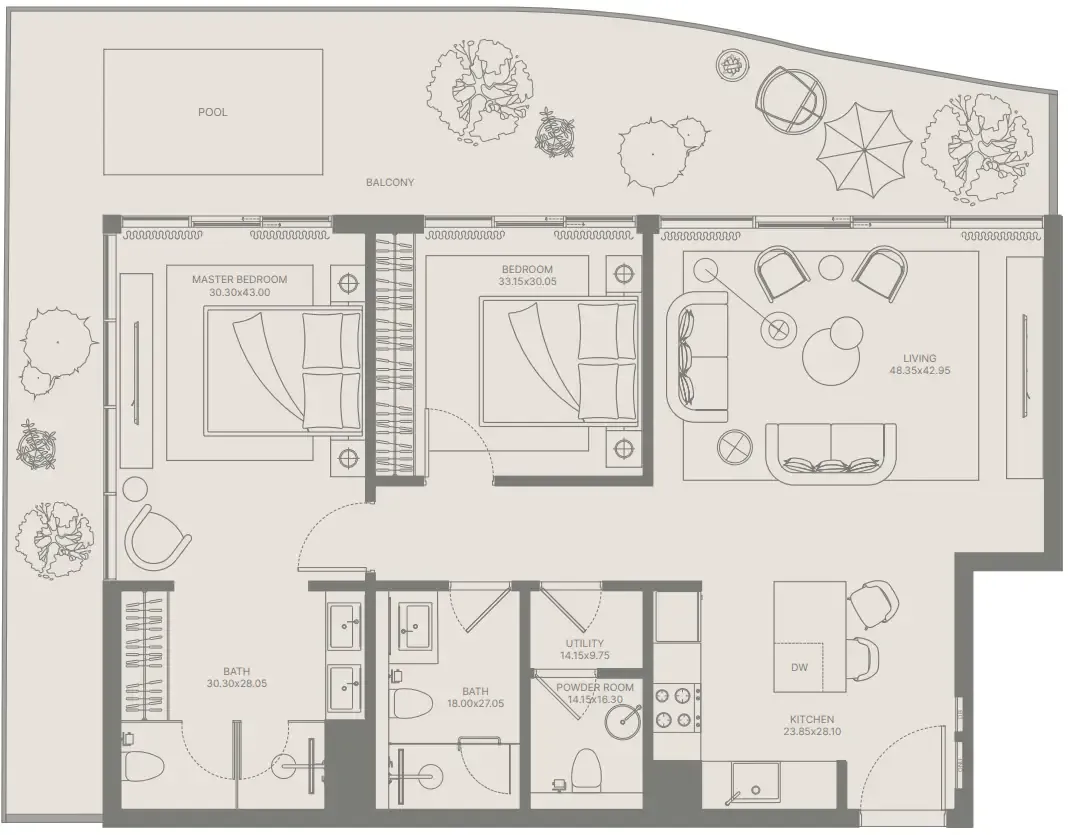 2 bedroom Apartments floor plan at Bond Enclave
