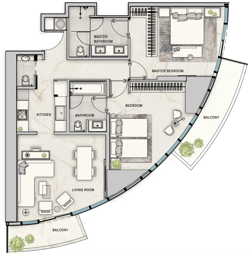 2 bedroom Apartments floor plan at The Biltmore Residences Sufouh