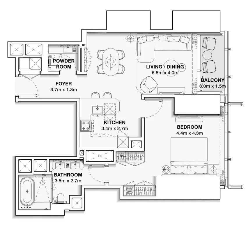 1 bedroom Apartments floor plan at Burj Azizi