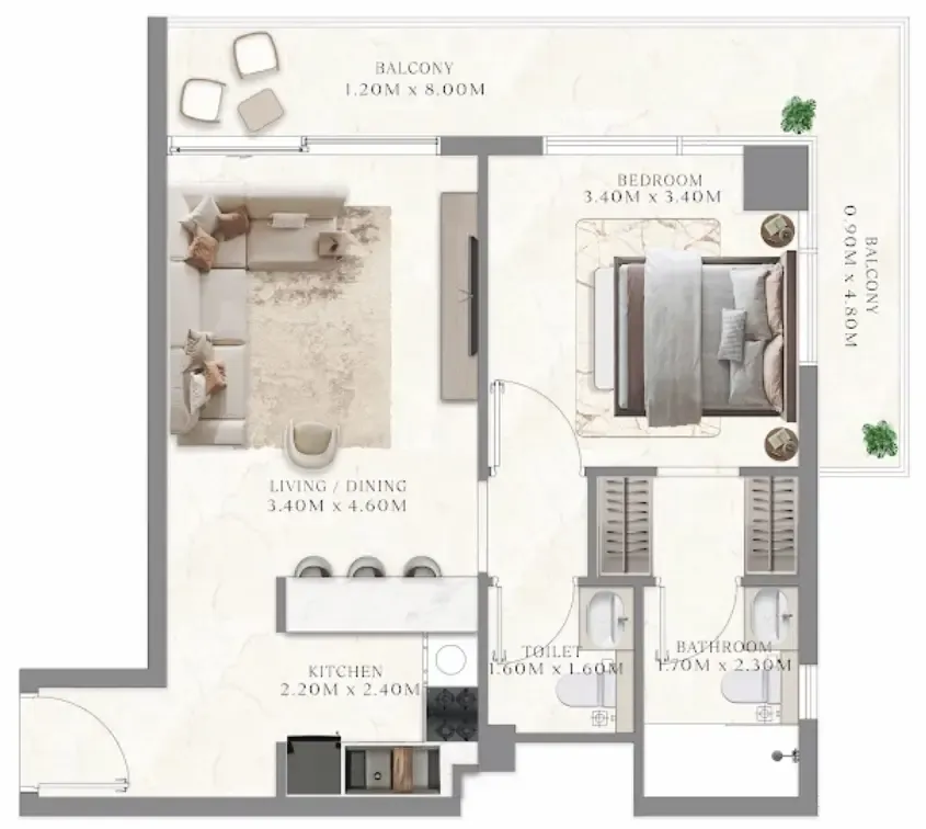 1 bedroom Apartments floor plan at Aum 99 Residences