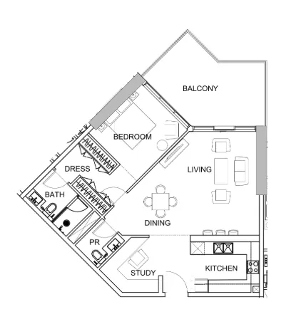 1 bedroom Apartments floor plan at Golf Greens