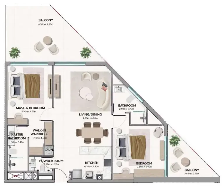 2 bedroom Apartments floor plan at Woodland Terraces