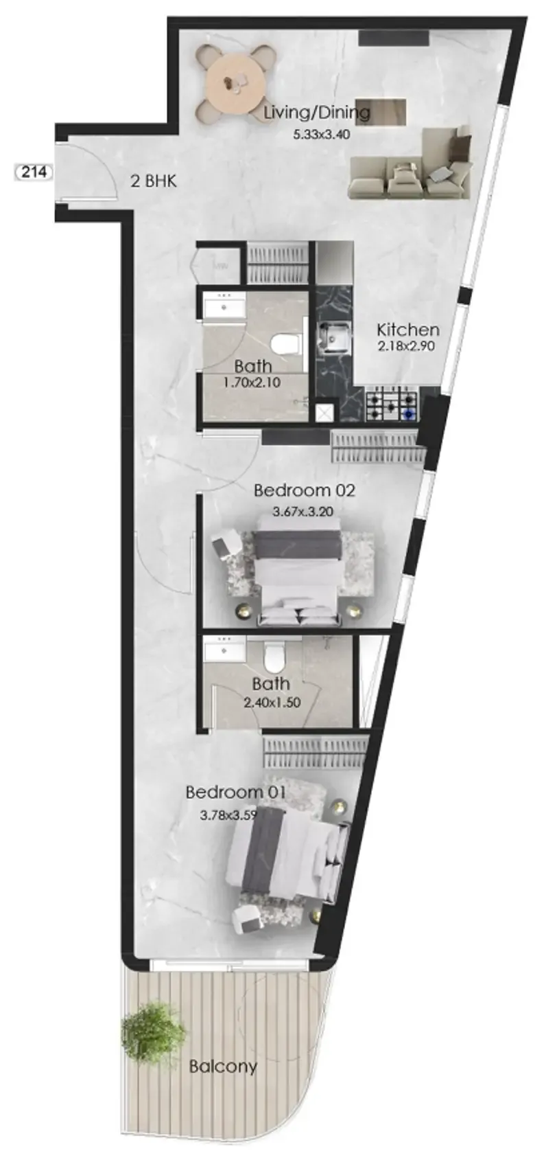 2 bedroom Apartments floor plan at Aristo