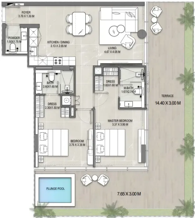 2 bedroom Apartments floor plan at Allegro Park