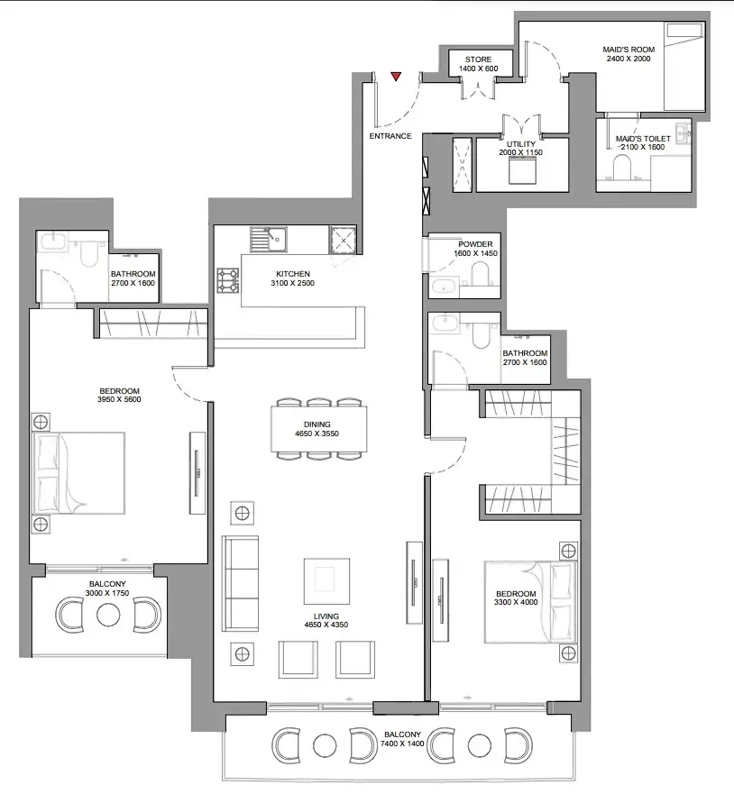 2 bedroom Apartments floor plan at Skyscape