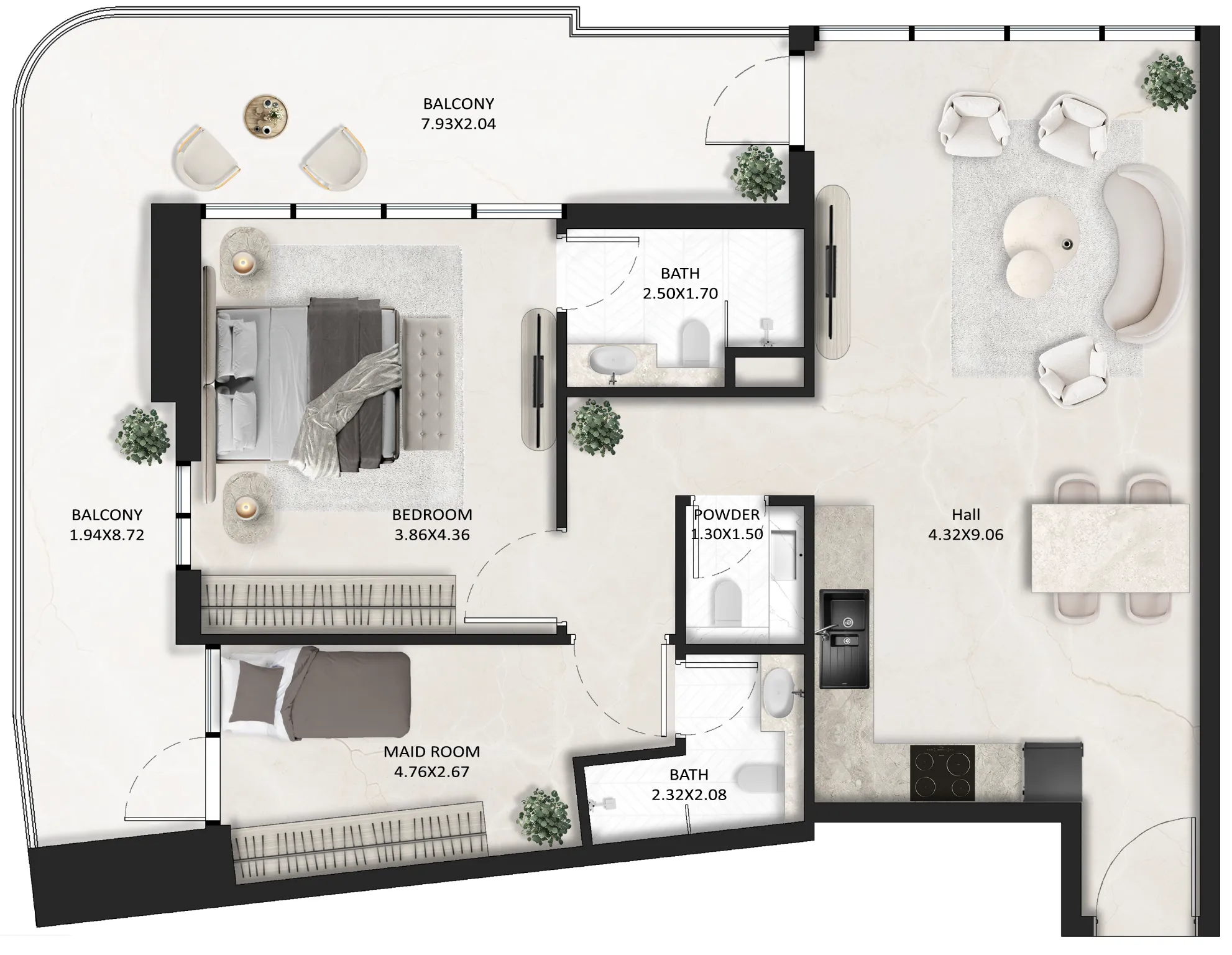 1.5 bedroom Apartments floor plan at SquareX One