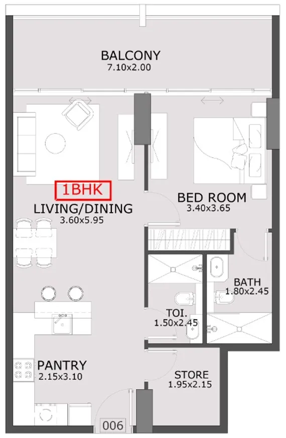 1.5 bedroom Apartments floor plan at Azra Residence