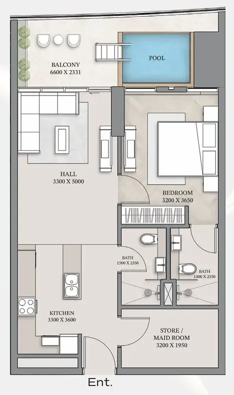 1.5 bedroom Apartments floor plan at Empire Gardens