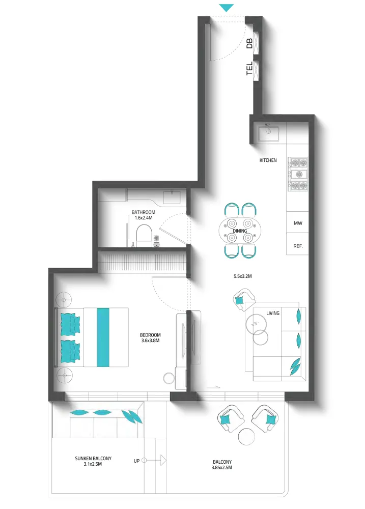 1 bedroom Apartments floor plan at Reef 996