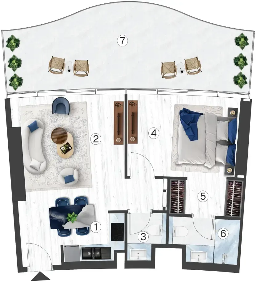 1 bedroom Apartments floor plan at Radisson Blu Hotel & Residences