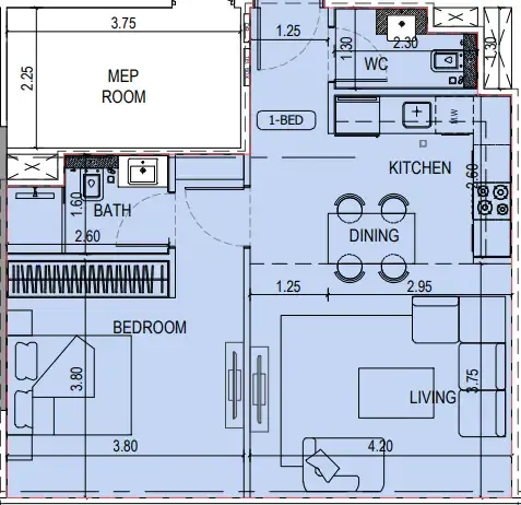 1 bedroom Apartments floor plan at Binghatti Sky Terraces