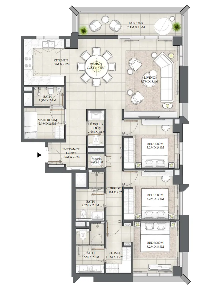 3 bedroom Apartments floor plan at Savanna