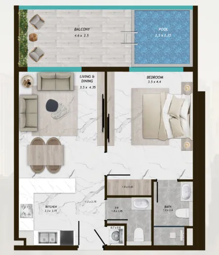 1 bedroom Apartments floor plan at Samana Parkville