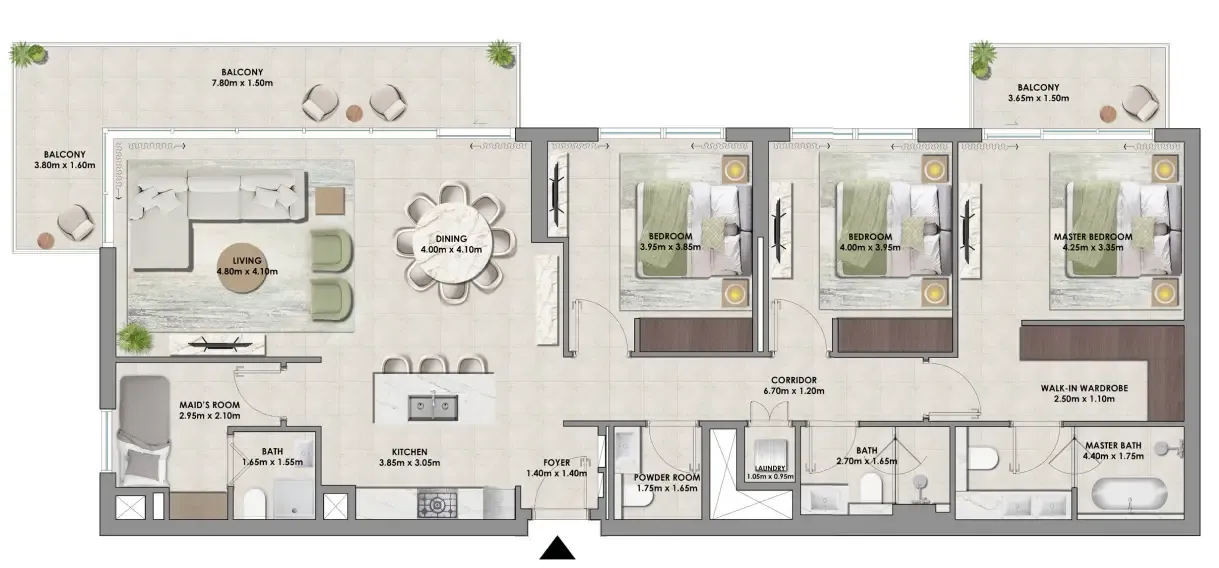 3 bedroom Apartments floor plan at Palace Residences Hillside Towers A & B