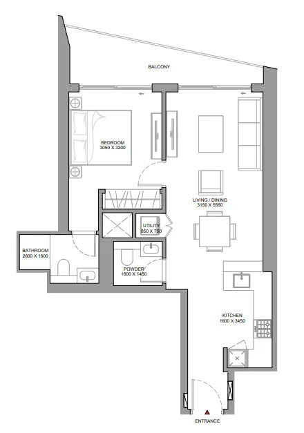 1 bedroom Apartments floor plan at The Eden at Sobha Central