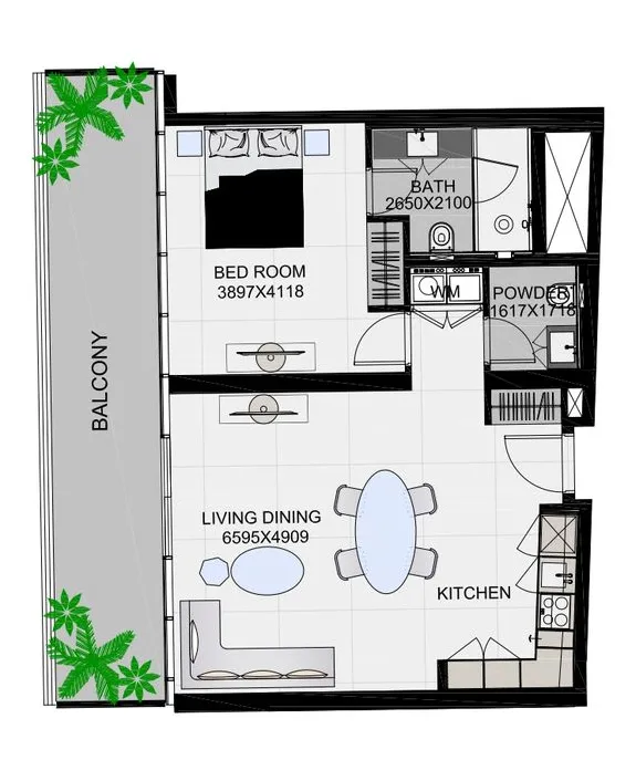 1 bedroom Apartments floor plan at The Community Sports Arena