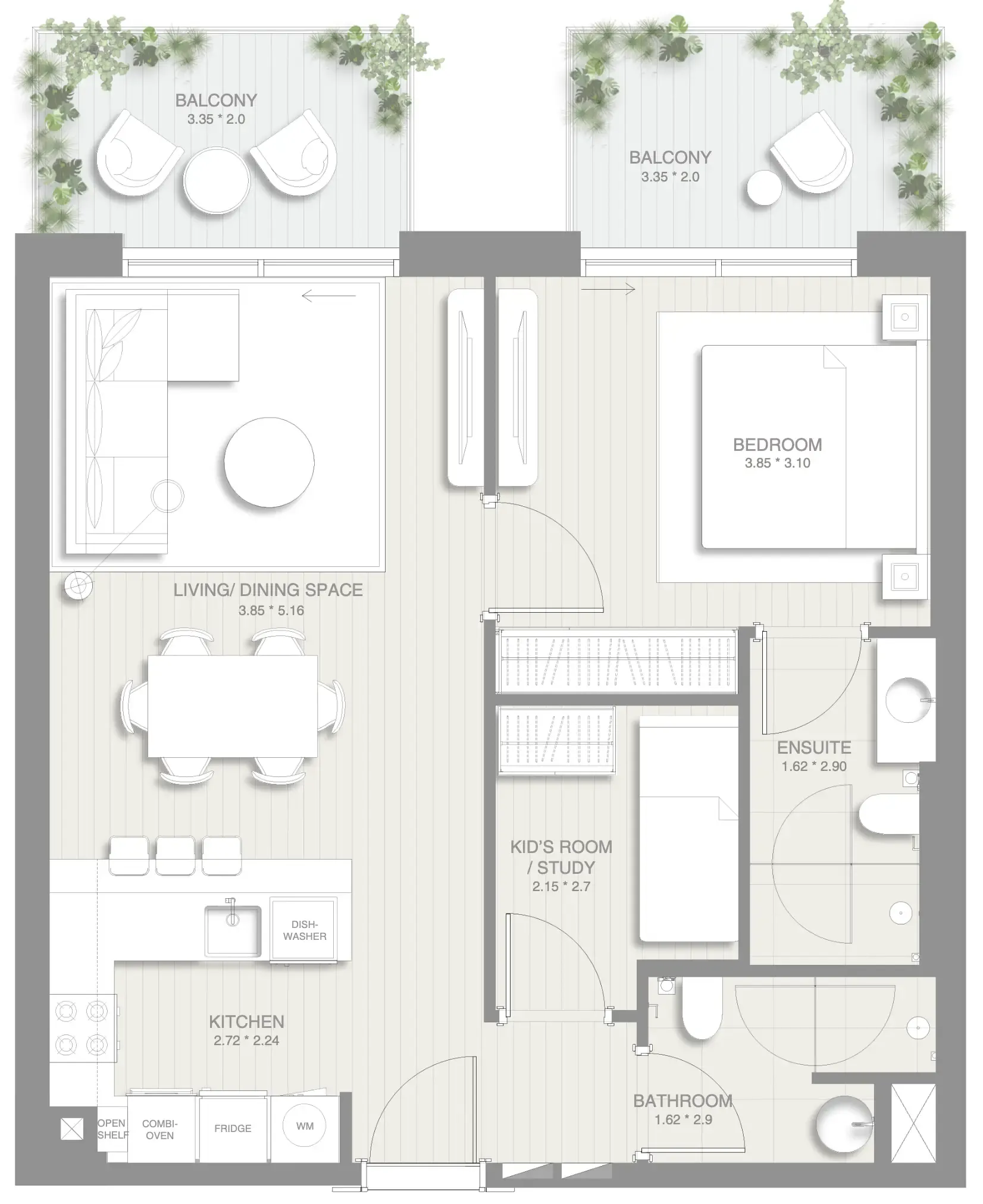 1.5 bedroom Apartments floor plan at Sol Levante
