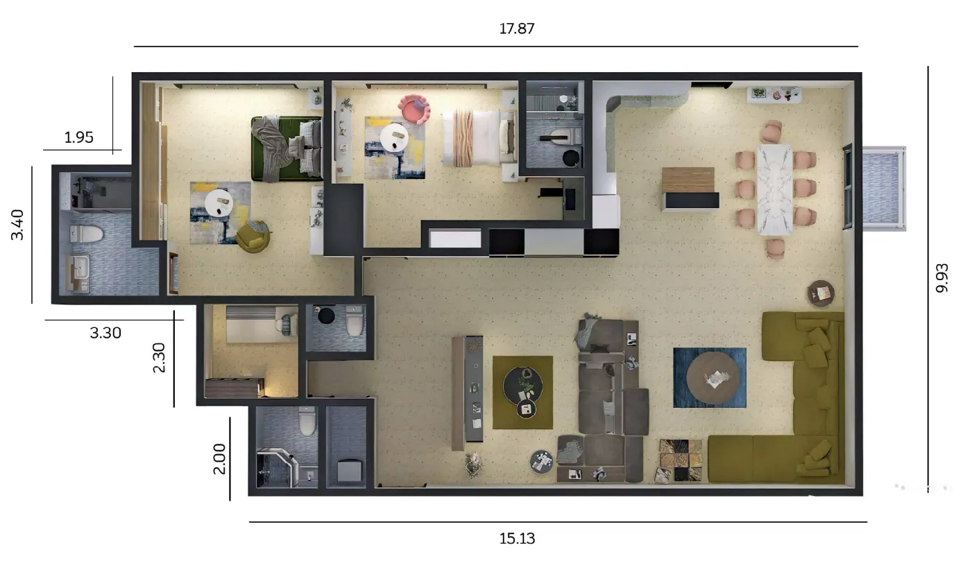 2 bedroom Apartments floor plan at Zenith J1