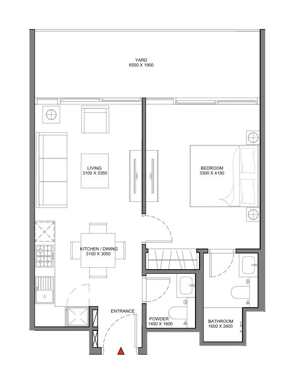 1 bedroom Apartments floor plan at Beach Residences at Siniya Island