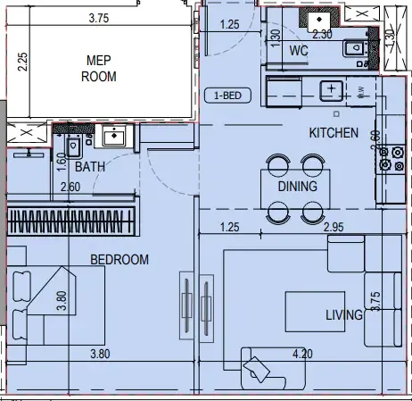 1 bedroom Apartments floor plan at Binghatti Sky Terraces