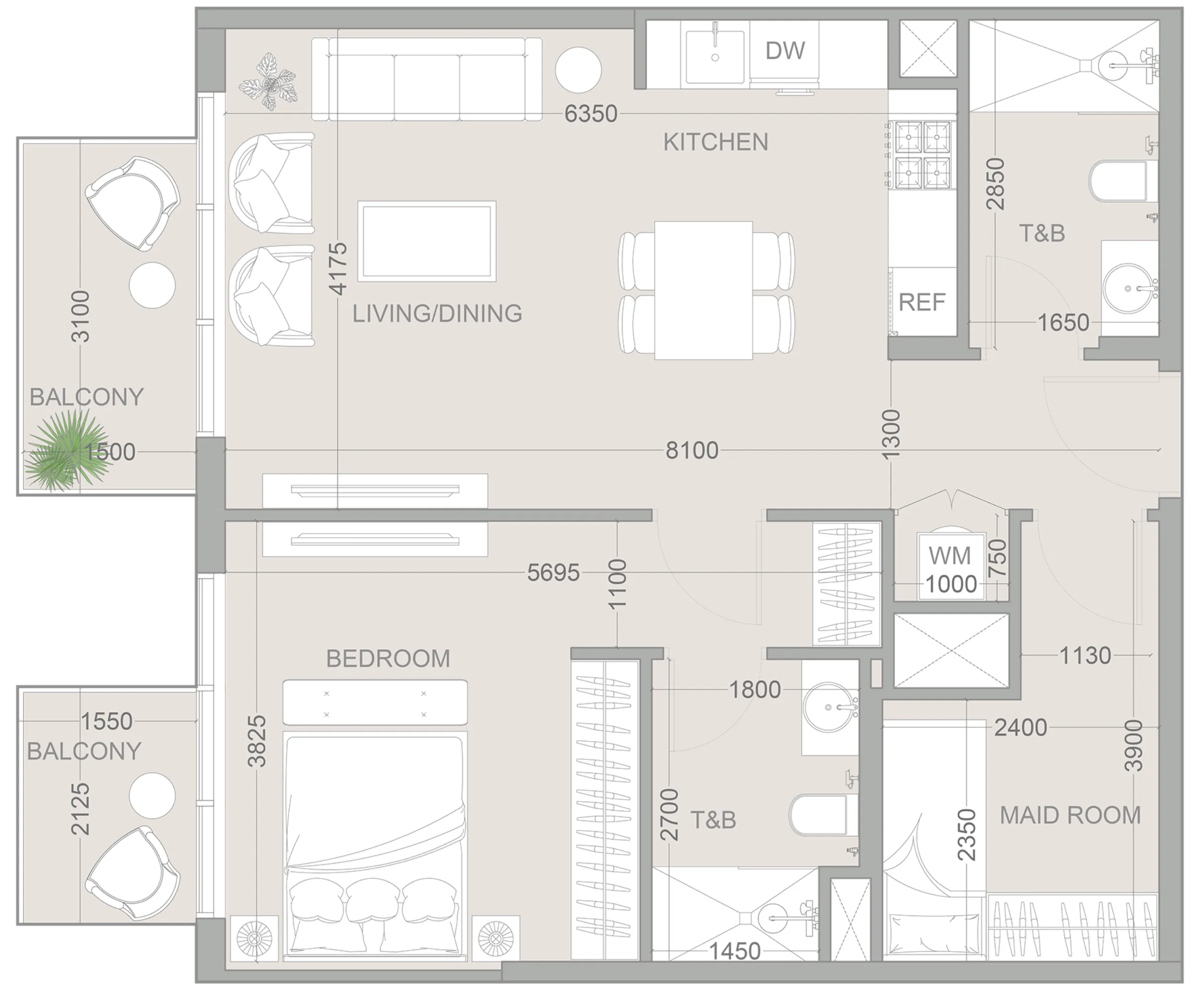 1.5 bedroom Apartments floor plan at 1WOOD Residence 2