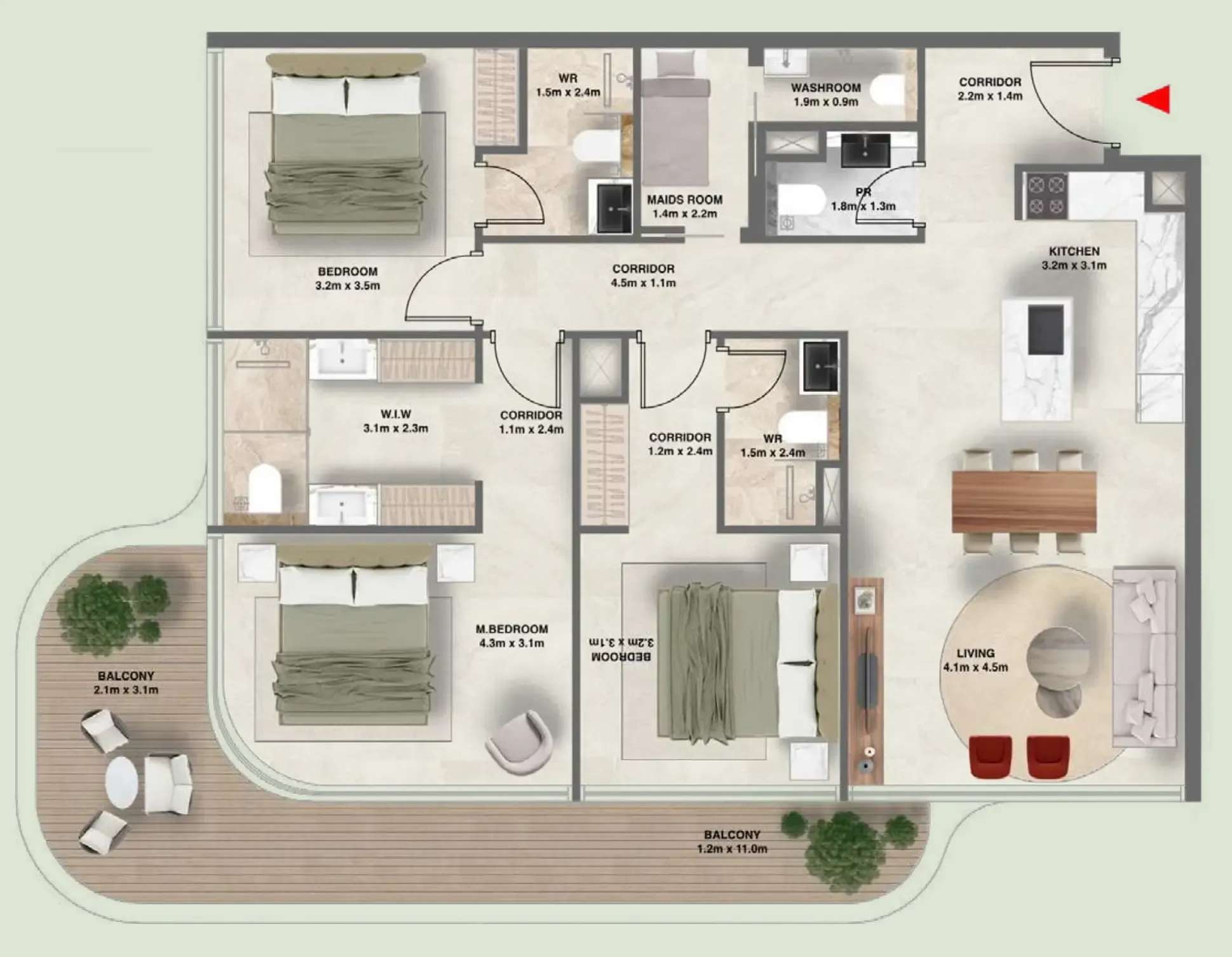 3.5 bedroom Apartments floor plan at The Tides