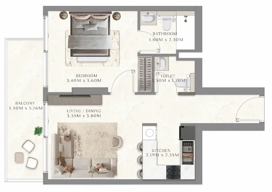 1 bedroom Apartments floor plan at Aum 99 Residences