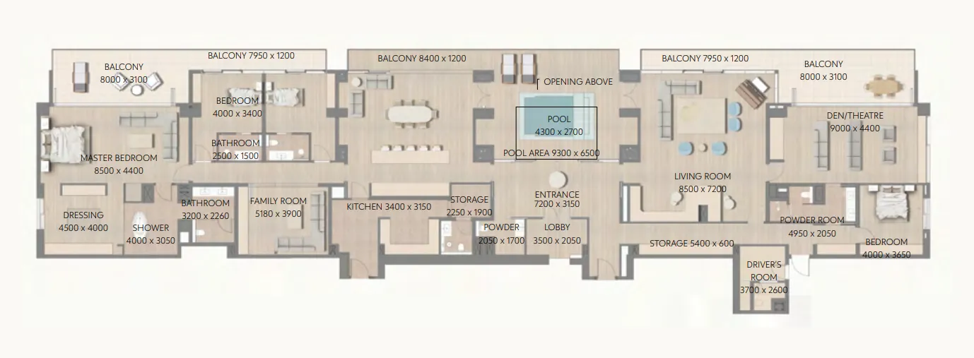 4 bedroom Penthouse floor plan at Cape Hayat