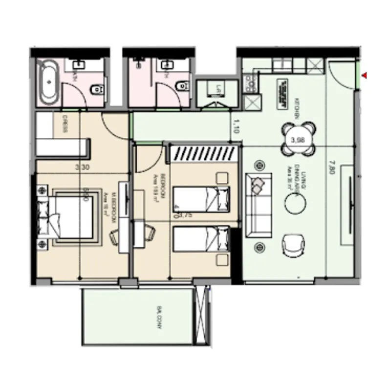 2 bedroom Apartments floor plan at Edgewater Residences 1, 2 and 3