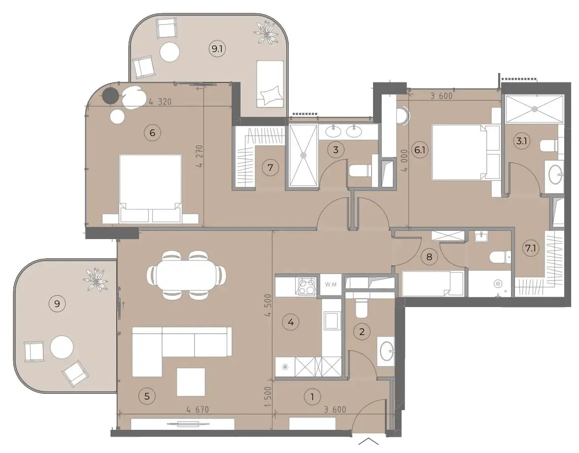 2.5 bedroom Apartments floor plan at House of WELL