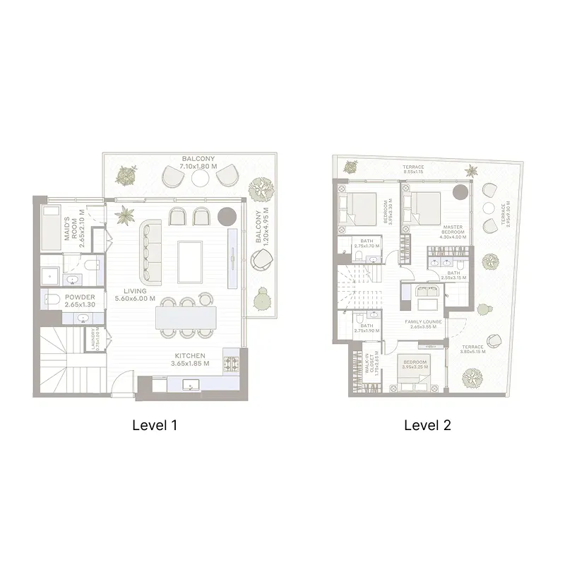 3 bedroom Duplex floor plan at Park Five