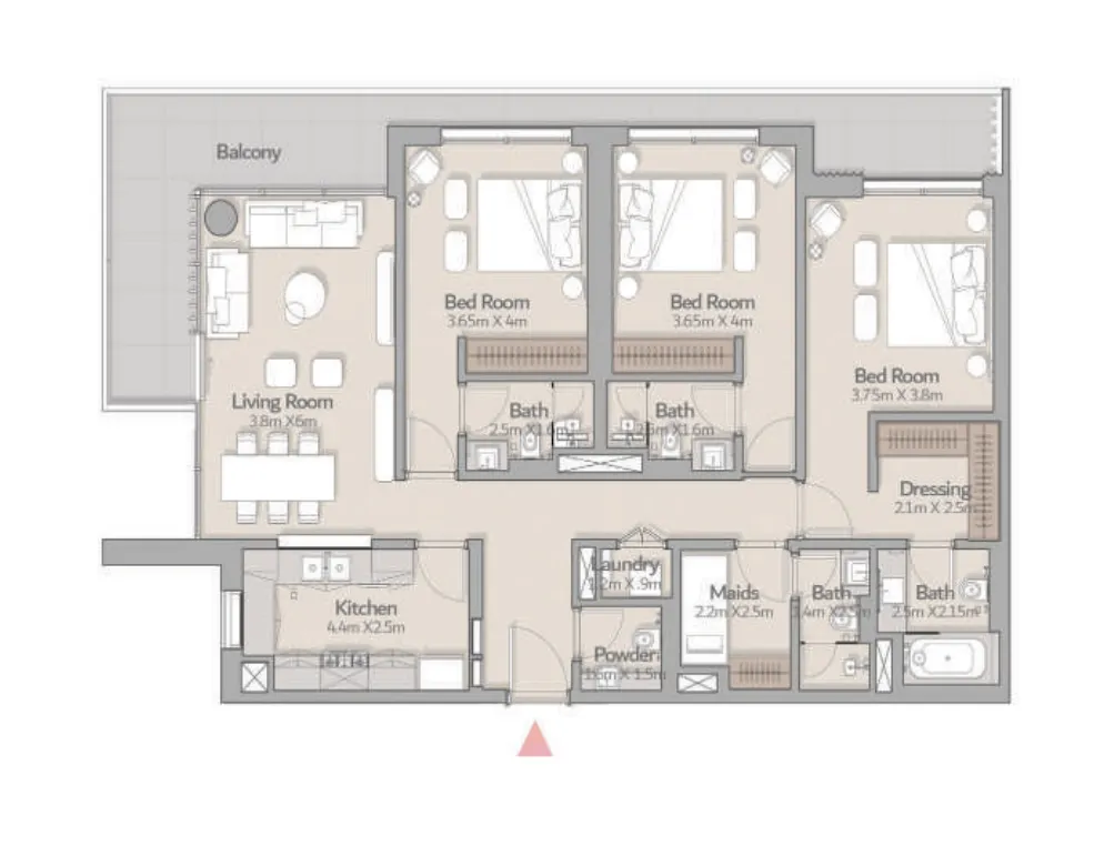 3 bedroom Apartments floor plan at South Square Tower S1