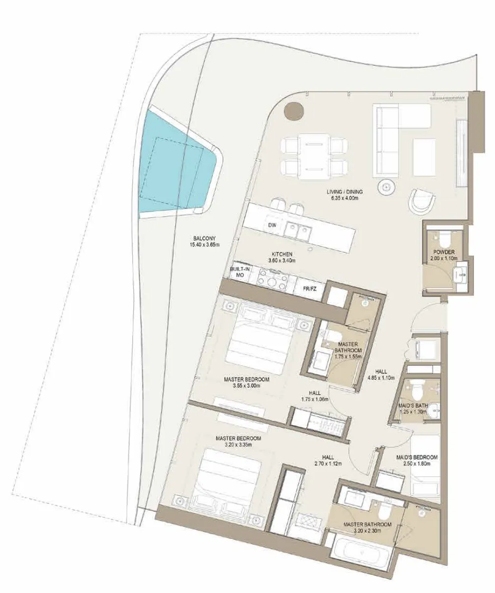 2 bedroom Apartments floor plan at Laguna Residence