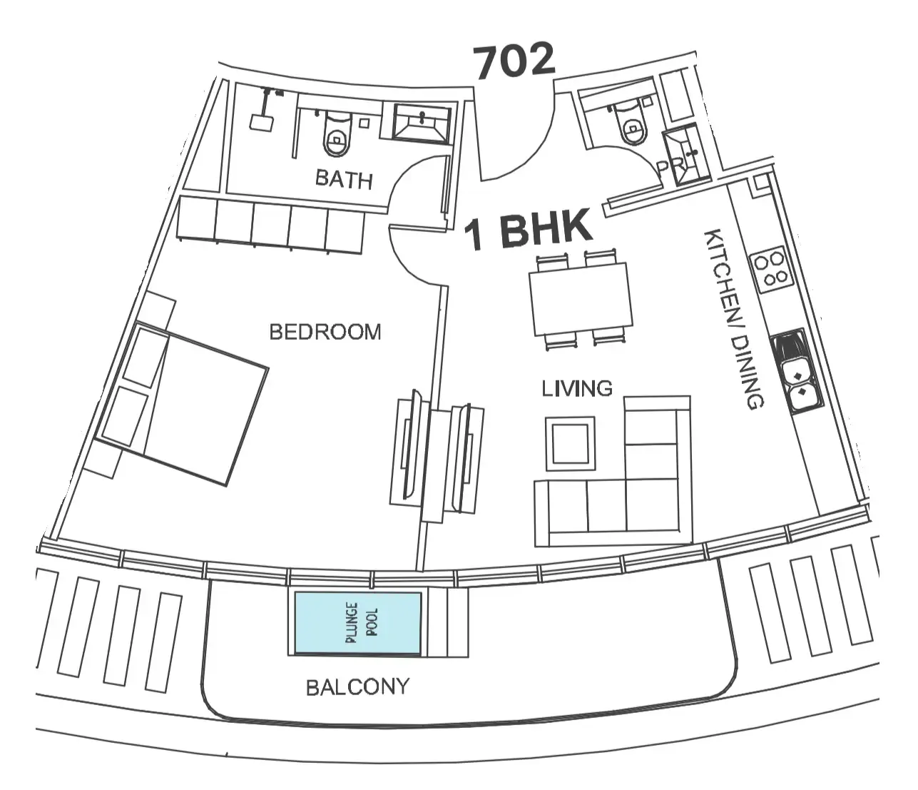 1 bedroom Apartments floor plan at Villa Del Garda