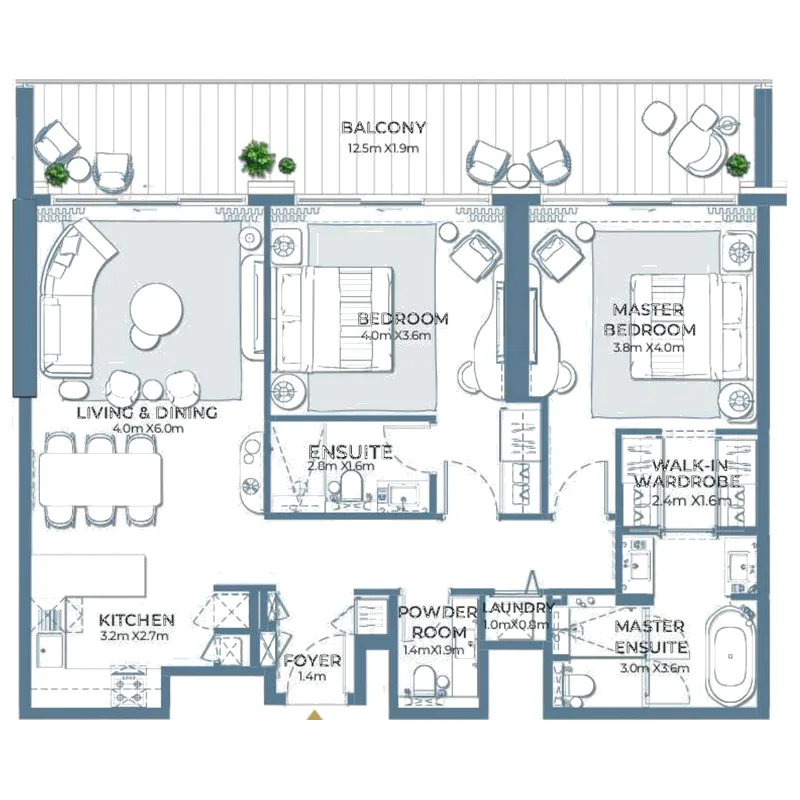 2 bedroom Apartments floor plan at Fairmont Residences Al Marjan Island