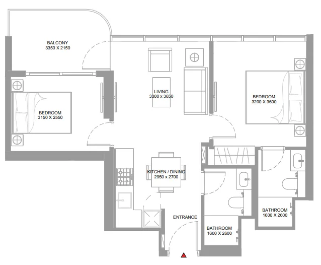 2 bedroom Apartments floor plan at Pierside Marina Residences