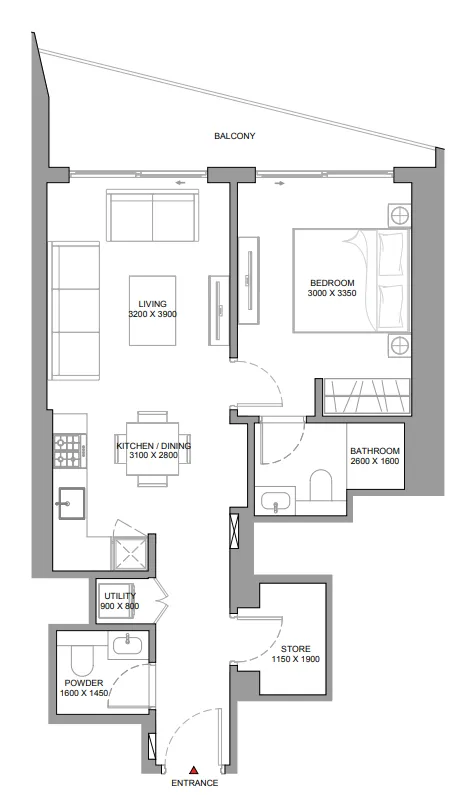 1 bedroom Apartments floor plan at The Serene at Sobha Central