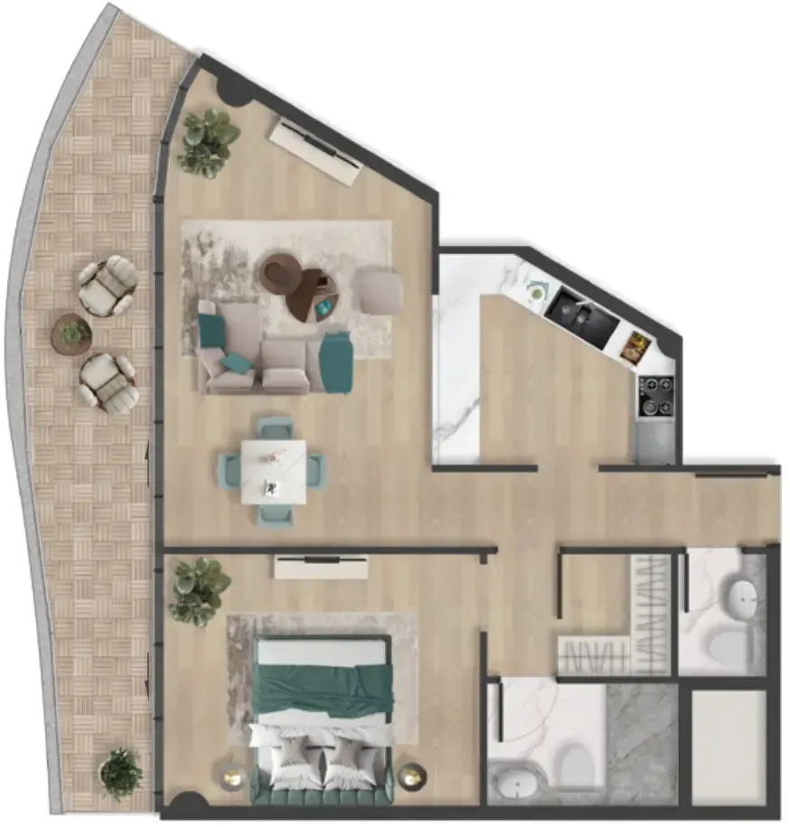 1 bedroom Apartments floor plan at Pelagia