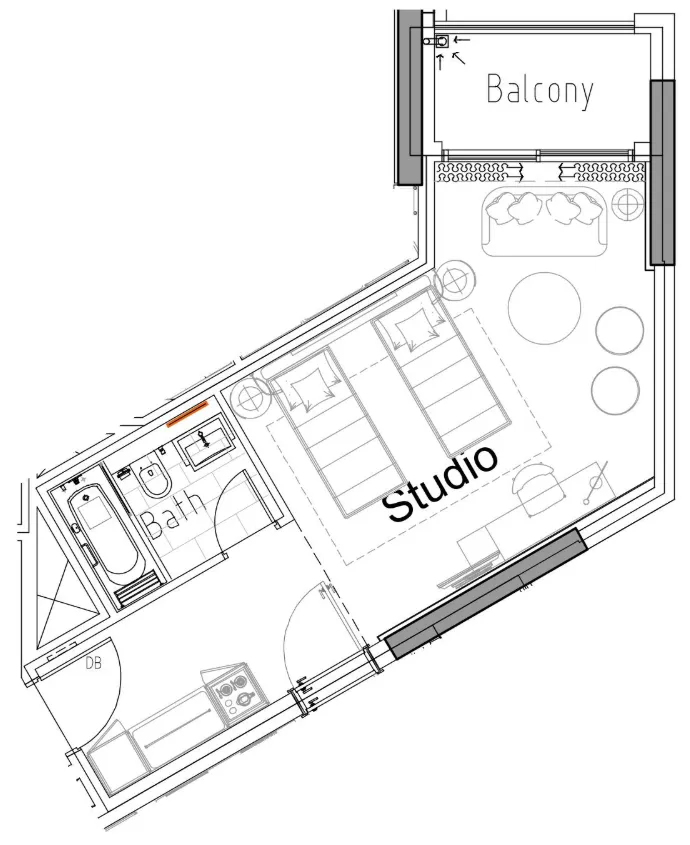 0 bedroom Apartments floor plan at Damac Hills 2 - Hotel Edge by Rotana