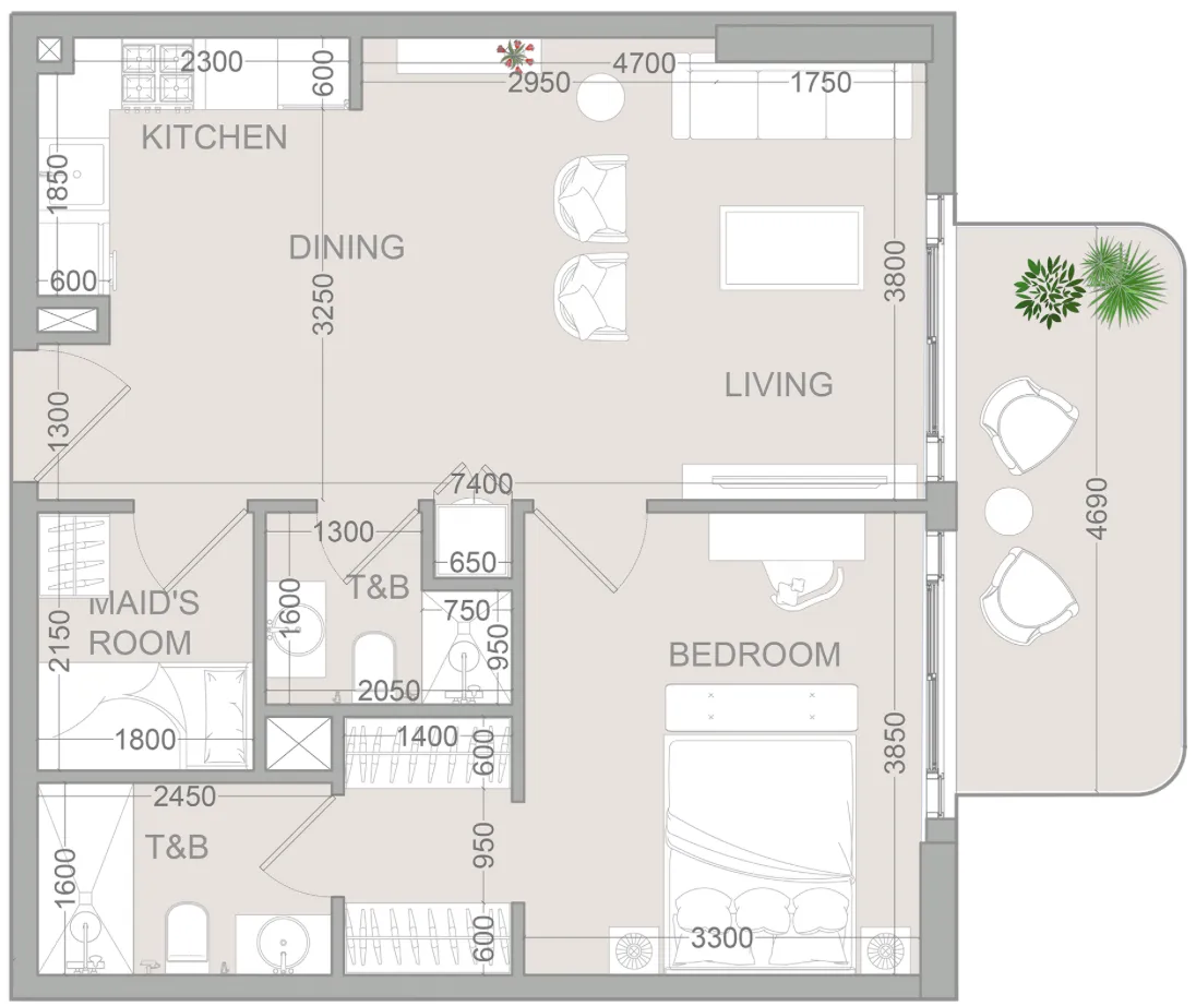1.5 bedroom Apartments floor plan at TETR1S Tower